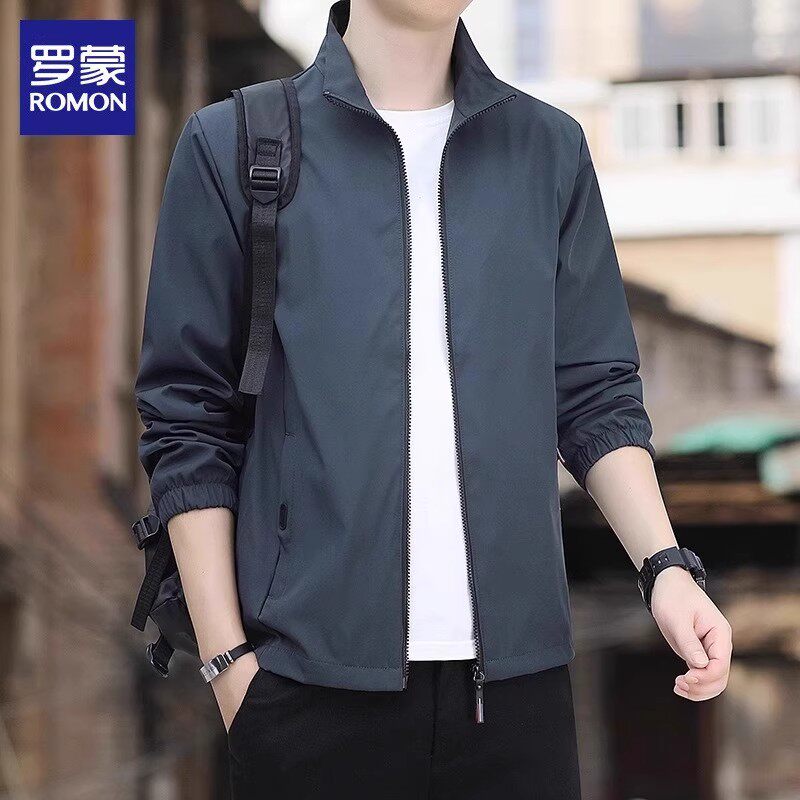 罗蒙夹克男士春秋季新款潮流立领上衣休闲宽松帅气冲锋衣外套男装