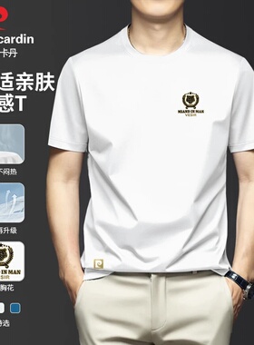 皮尔卡丹专柜正品男士短袖半袖夏季高档老虎头徽章圆领T恤P80161