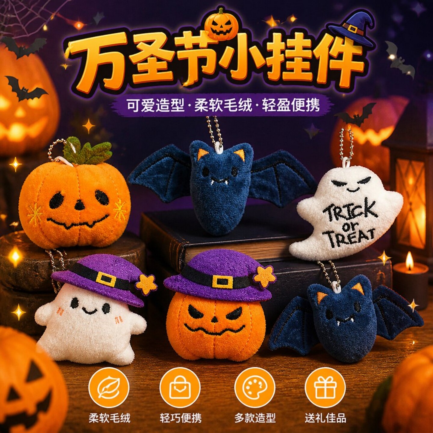 万圣节搞怪南瓜蝙蝠幽灵毛绒挂件