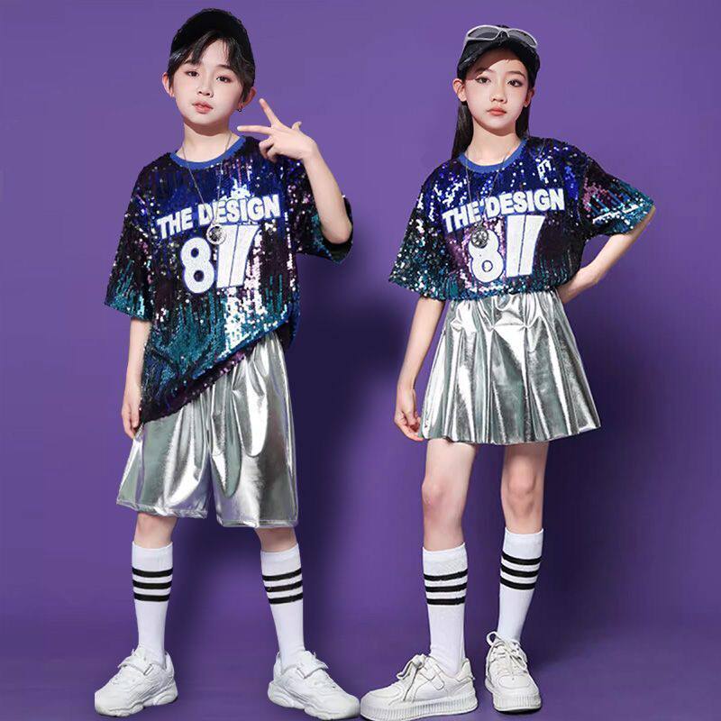 儿童啦啦队演出服街舞潮服套装架子鼓嘻哈服装小学生运动会爵士舞