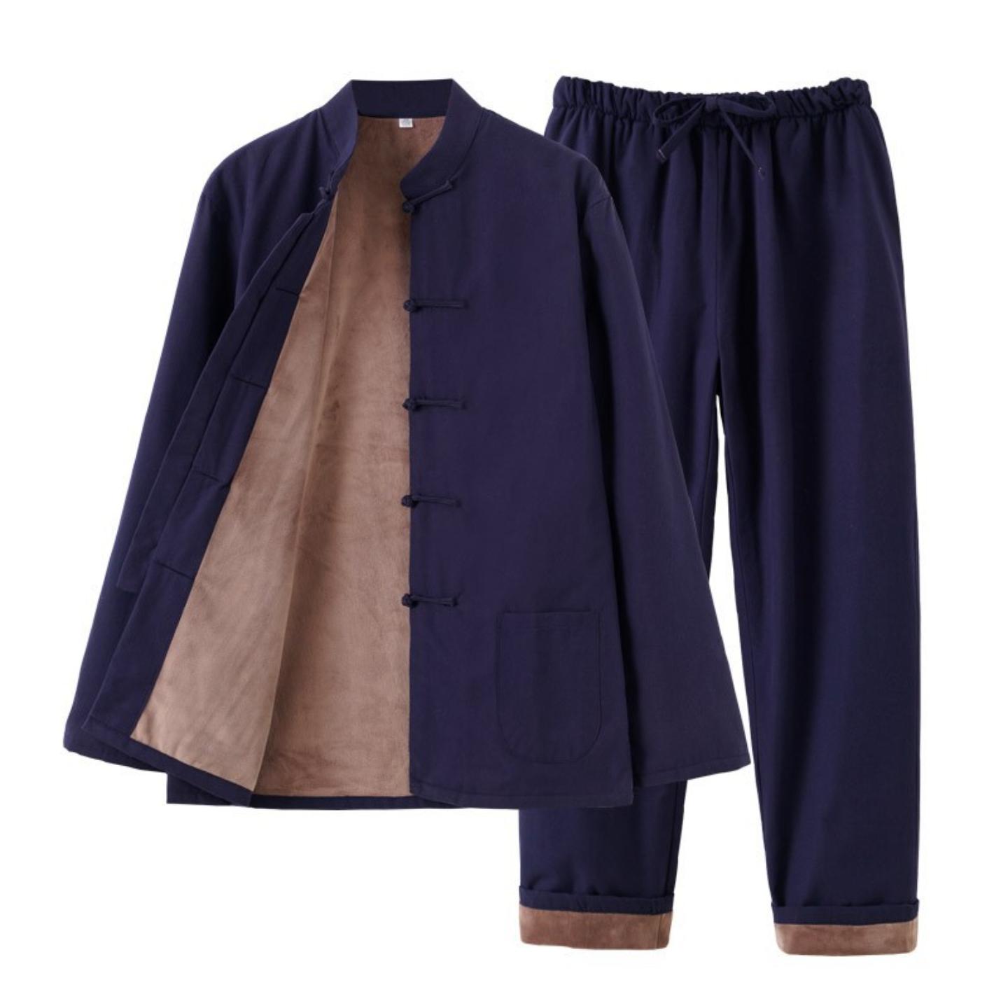 秋冬唐装男加绒保暖套装复古汉服