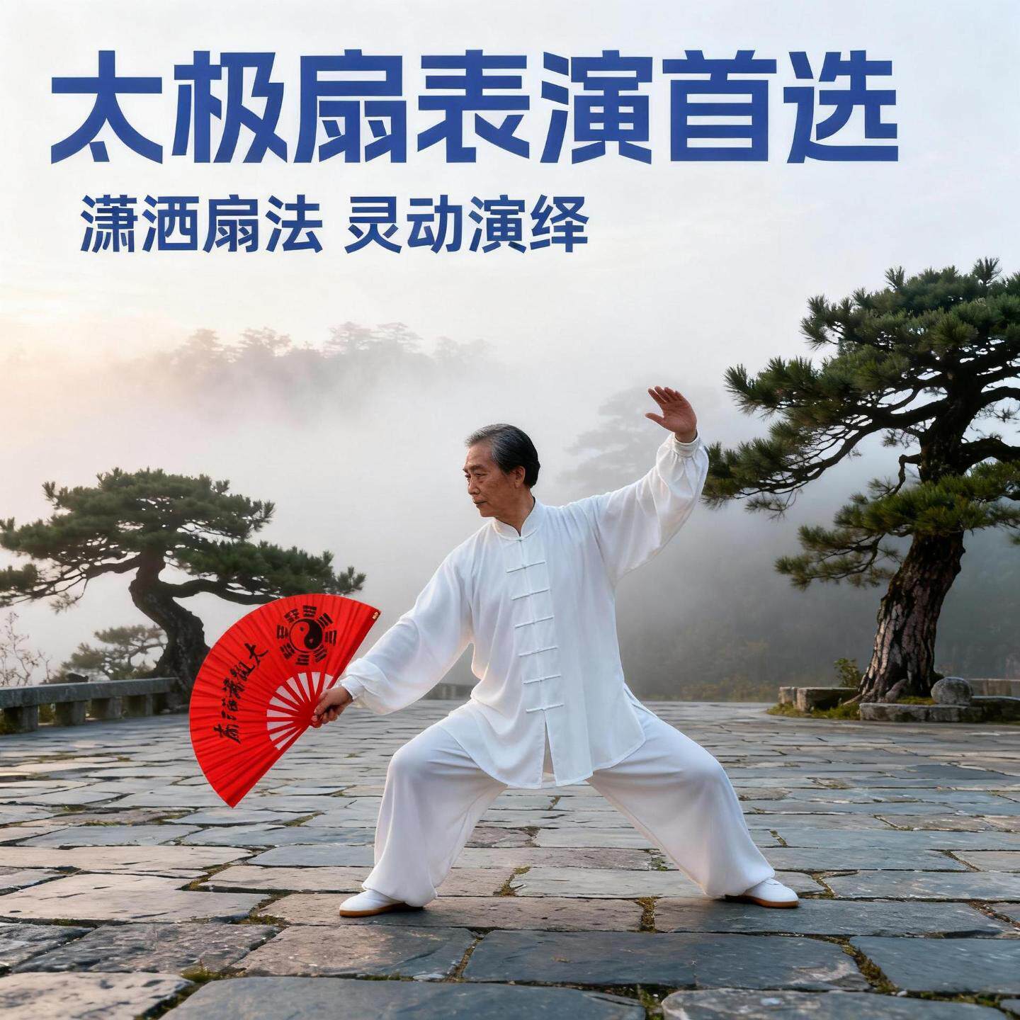 一尺二寸红开塑竹骨响太极扇｜