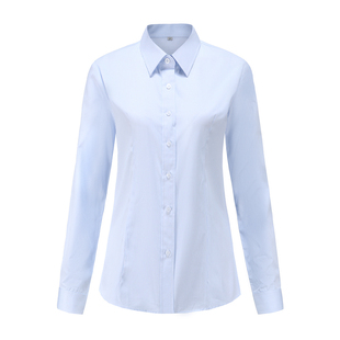 农商行女衬衫白底蓝细条纹长短袖衬衣4S店职装工作服定制LOGO