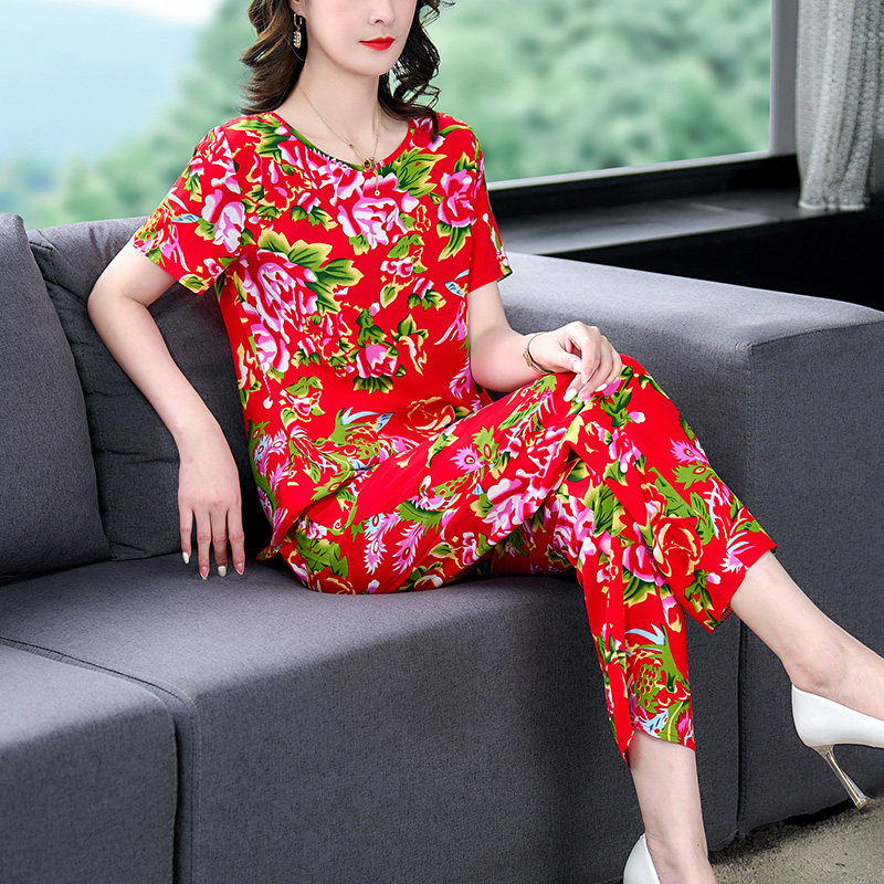 东北棉绸套装女外穿短袖