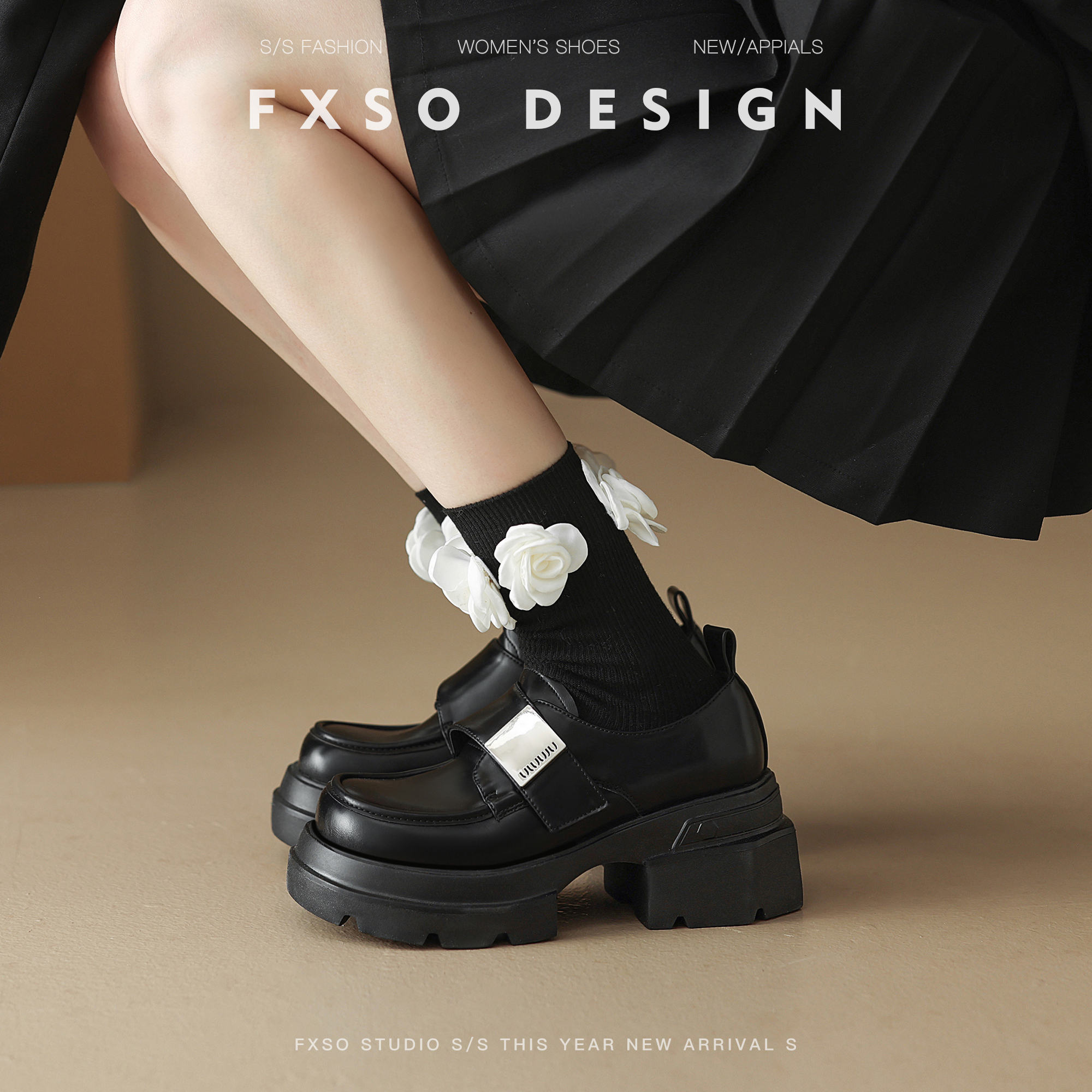 FXSO粗跟复古小皮鞋英伦风