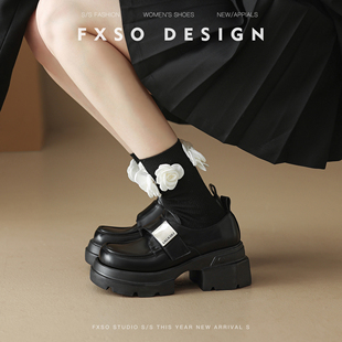真皮FXSO方巷复古小皮鞋2025新款圆头厚底粗跟增高英伦风乐福鞋女