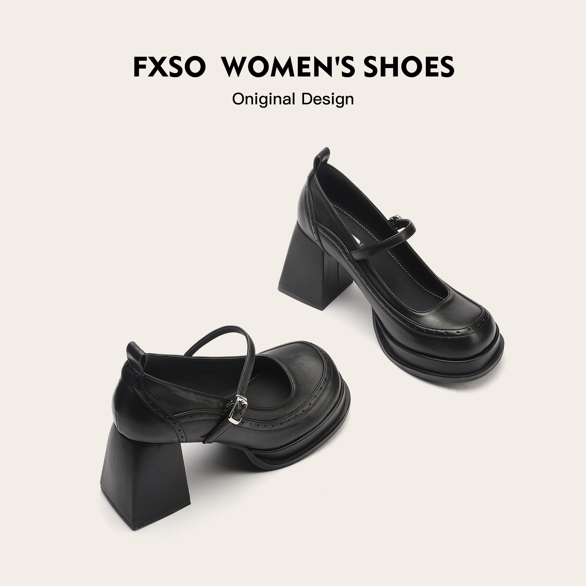 FXSO方巷复古圆头玛丽珍鞋子女