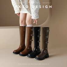 真皮FXSO方巷2025年秋冬季新款西部牛仔骑士靴子厚底长筒靴女加绒