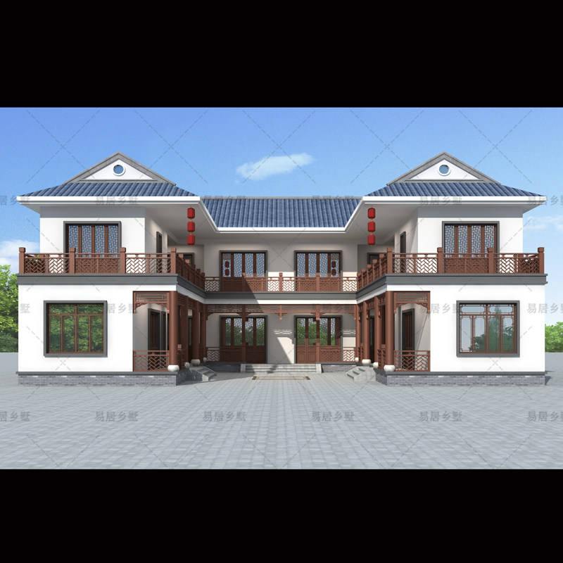 216双拼别墅设计图纸二层中式四合院新农村自建房屋施工图全套