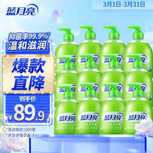 蓝月亮芦荟抑菌洗手液300g*12瓶装7.2斤抑菌率99.9%泡沫丰富