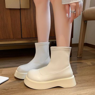 超高跟长靴女秋冬显瘦白色过膝靴小个子弹力瘦瘦靴增高厚底长筒靴