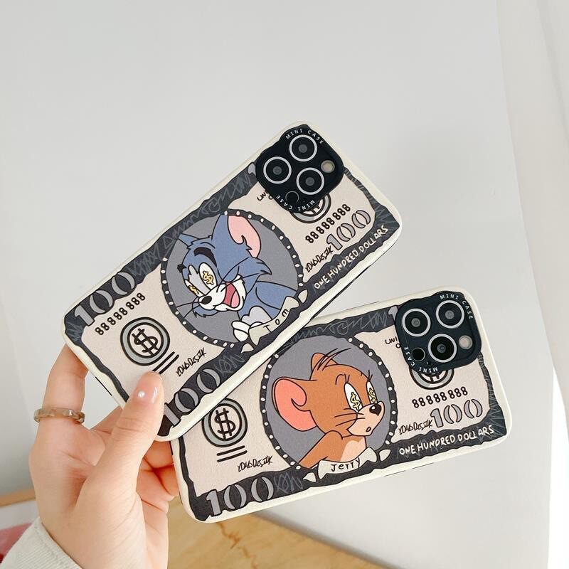 卡通钞票汤姆猫和杰瑞老鼠美金适用苹果15手机壳套iphone12pro潮牌