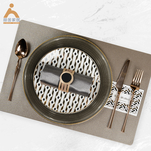 样板间陶瓷西餐盘组合别墅酒店会所餐厅摆件餐桌摆台餐具套装餐垫