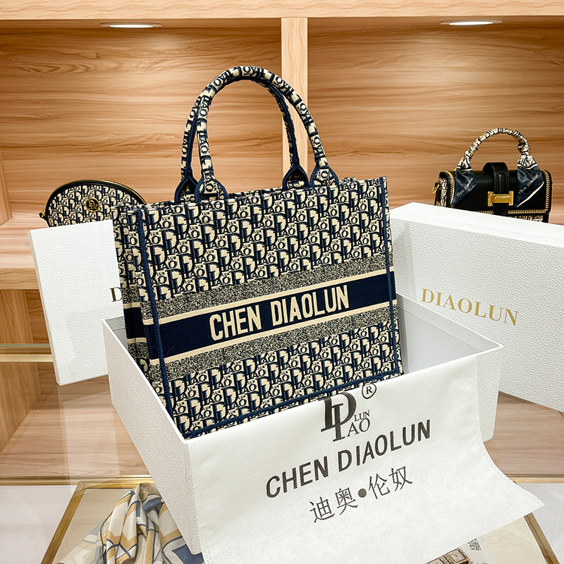 香港正品迪奥伦奴diaolun2023新款大容量时尚百搭刺绣手提托特包