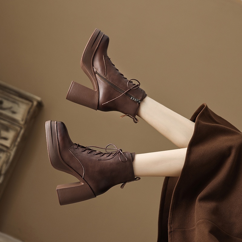 英伦风厚底粗跟短靴女