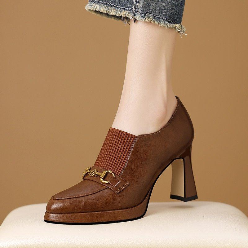 防水台高跟鞋女圆头2026新款春秋百搭不累脚厚底粗跟软皮深口单鞋,女鞋,深口单鞋,淘宝优惠券,粉丝福利购,淘宝优惠卷