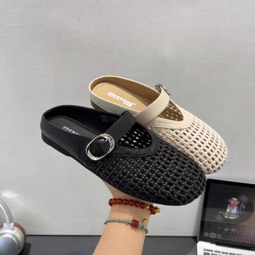 踩屎感编织镂空渔夫包头半拖鞋