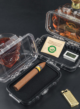 ABS透明防水密封雪茄收纳盒/海绵橡胶款户外便携式雪茄保湿保护盒