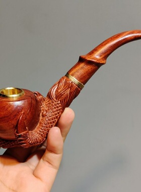 实木手工黄花梨粗中细大号过滤雕刻龙握珠老式烟斗嘴四用高档