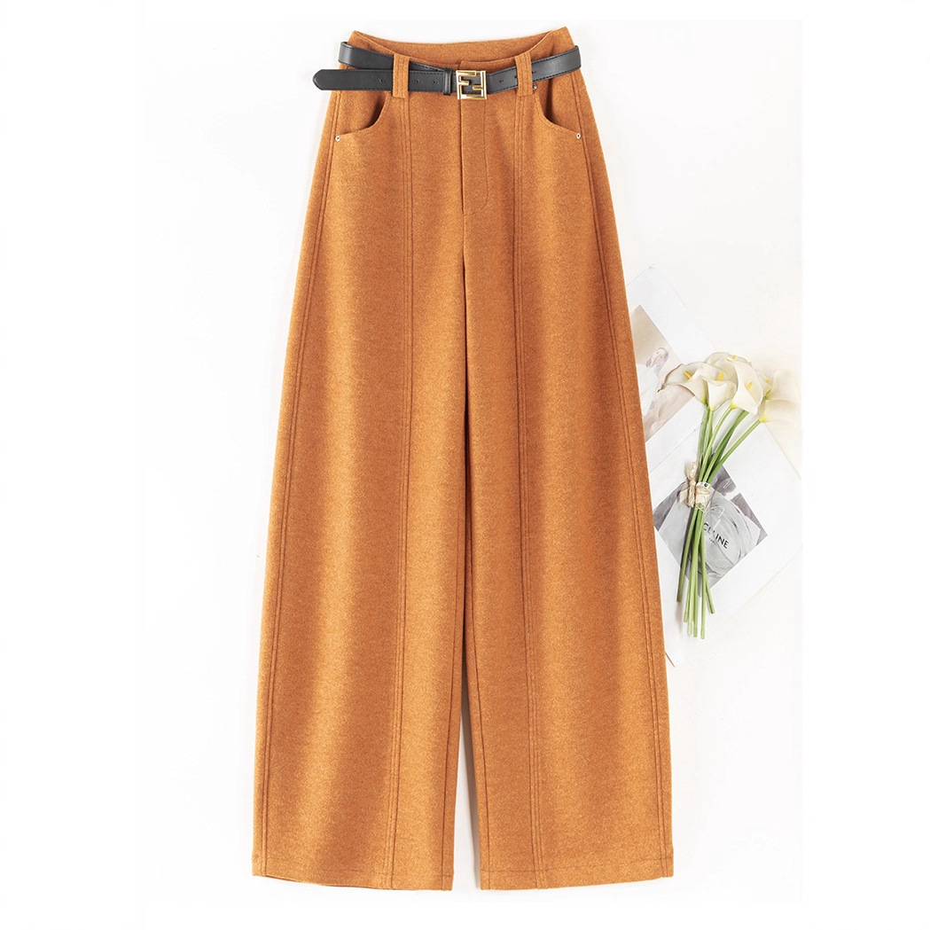 早叶服饰2025秋冬季新品设计师高定刺毛醋酯羊毛时尚高腰休闲裤