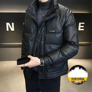 陆海甄选潮牌男装秋冬季皮羽绒服男士新款韩版夹克时尚保暖外套男
