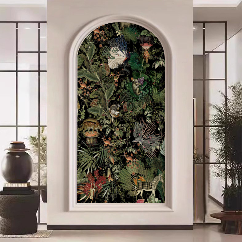 美式复古怀旧植物壁纸简欧法式玄关壁布灭绝动物酒店柜子墙纸墙布