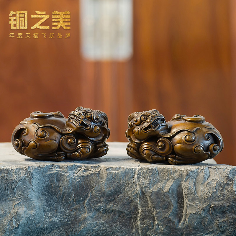 铜之美 黄铜貔貅摆件公母一对小号手工皮丘装饰品文房用品镇纸,家居饰品,装饰摆件,淘宝优惠券,粉丝福利购,淘宝优惠卷