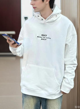 MHCF自主品牌美式简约全棉加绒连帽卫衣潮牌ins宽松百搭情侣外套