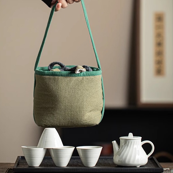 陶瓷草木灰梨形螺纹泡茶壶便携功夫复古中式泡茶旅行茶具送礼佳品