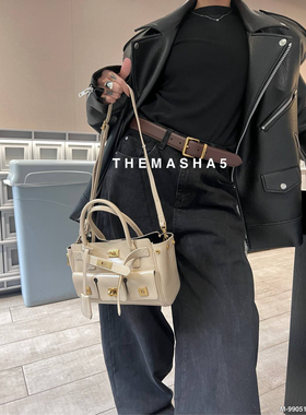玛莎正品2025春夏季新款时尚潮流锁扣手提斜跨单肩机车女包99051
