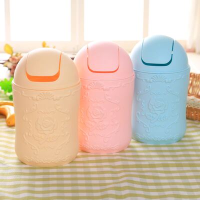 small desktop trash mini waste bin rolling cover rubbish new