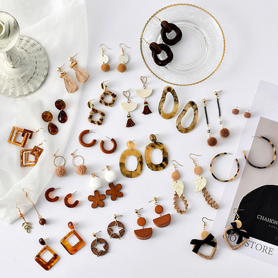 Korean Fashion Caramel Color Acrylic Earrings 2019  Leopard