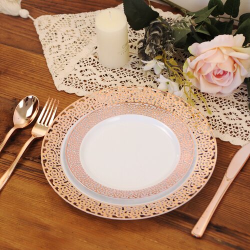 Rose Gold Disposable Plastic Western Food Plate Potluck Part
