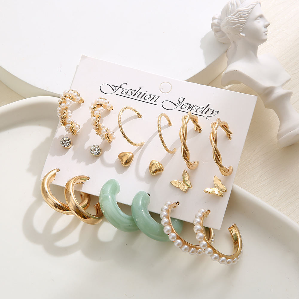 acrylic Earrings retro Ear ring inlaid pearl earring set耳圈