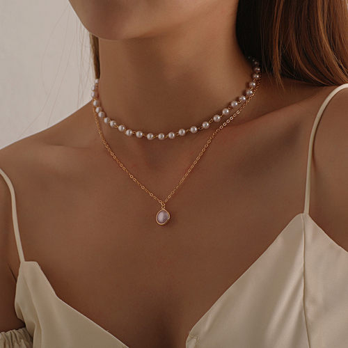 New Beads Women Neck Chain Kpop Pearl Choker Necklace Gold C