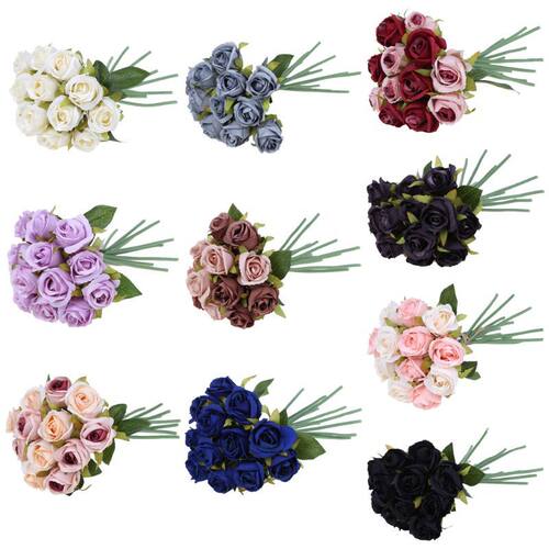 12 Heads Simulation Artificial Rose Flower Silk Bouquet跨境