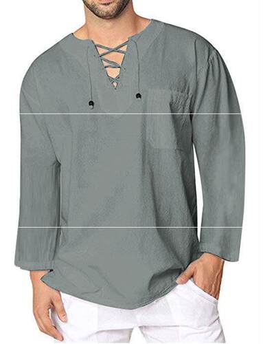 men's lace up linen shirt系带麻男士衬衣男