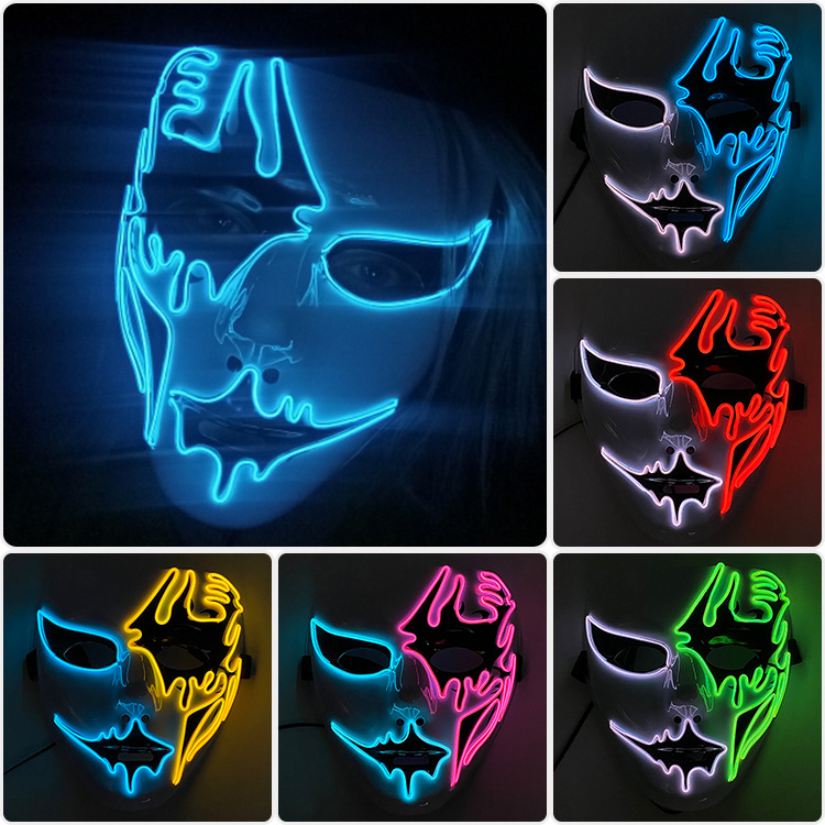 Neon Light LED Mask LED Halloween Scary Mask Cosplay Party跨