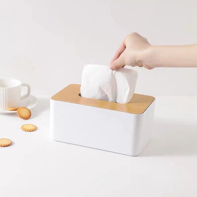 Bamboo Wooden Lid Tissue Box White Drawing Box Desktop