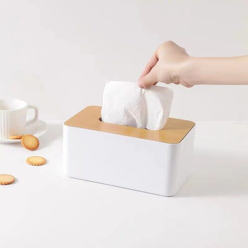 Bamboo Wooden Lid Tissue Box White Drawing Box Desktop