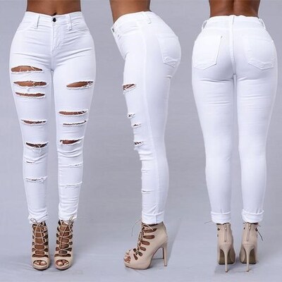 2018Fashion elastic trousers jeans women ladies pants女裤