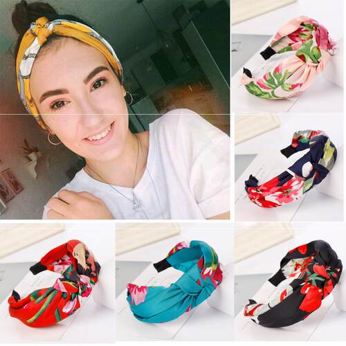 Boho Headbands  Knot Turban Headband Flower Wide Headwrap