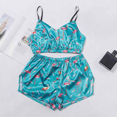 Pijama Satin Night Home Suits Wear Sleeveless Top And Shorts