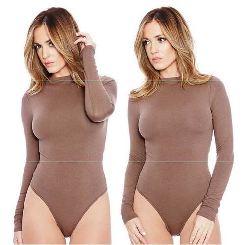 Black Long Sleeve Bodysuit Women Body Suit Overalls Leotards