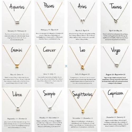 Zodiac women necklace alloy gold silver gift couple girls
