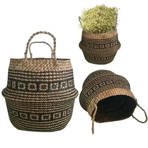 New 1pc Foldable Handmade Rattan Woven Flower Basket跨境