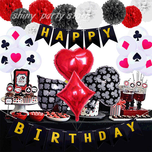 2024 New Poker Theme Party Balloon Set Black Red Poker跨境专