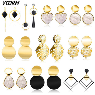 Hot Korean Vintage Gold Acrylic Big Drop Earrings for Women