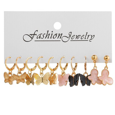 Round Earring 1 set Vintage Pearl Acrylic Butterfly dangler