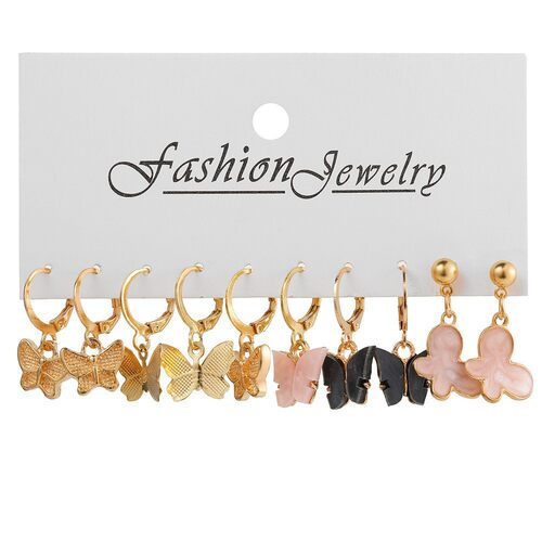 Round Earring 1 set Vintage Pearl Acrylic Butterfly dangler